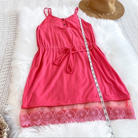 Beach Bunny Swimwear Mini Lace Dress Coral Pink For you Dress Tie Waist Coverup - Picture 14 of 16